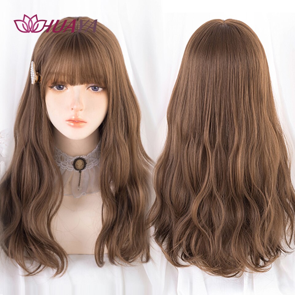 Long Straight Wig with Bangs Purple-White Heat Resistant Synthetic Hair Wigs for African American Girl Lolita Cosplay Wig