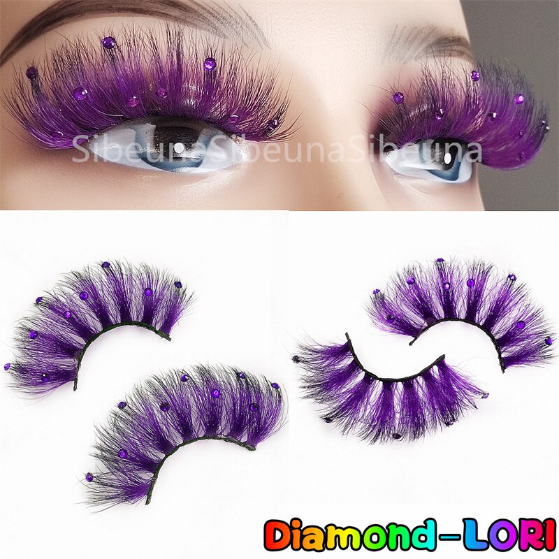 8D Diamond Glitter Lashes Faux Mink 25MM Fluffy Color Streaks Cosplay Eyelashes