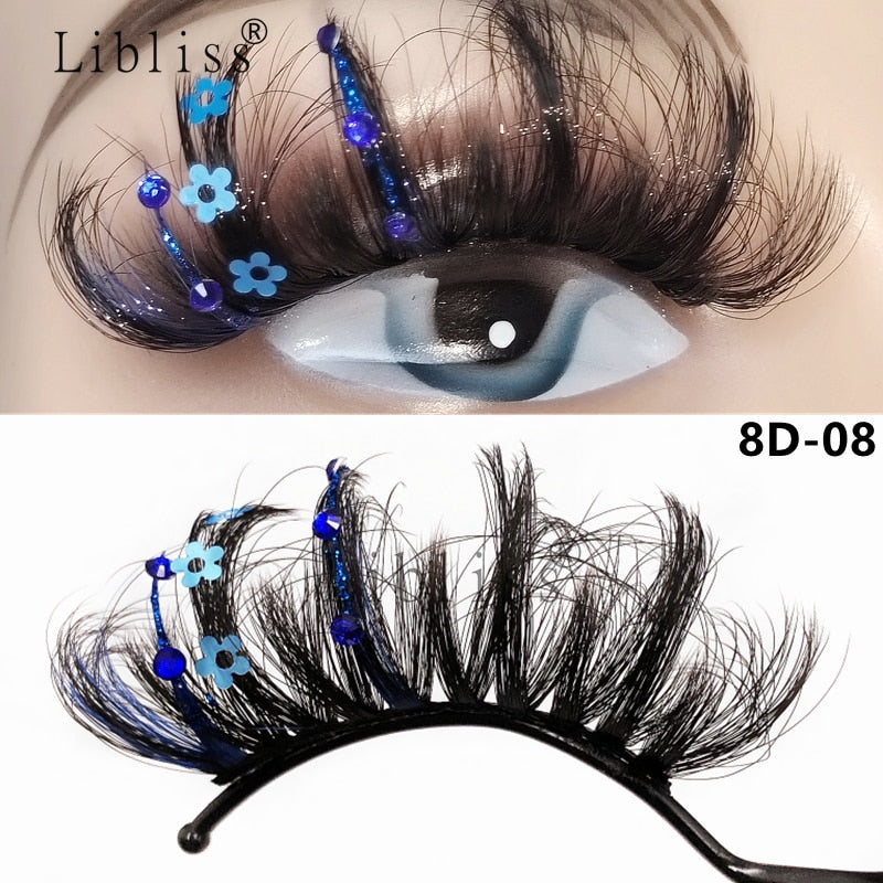 Natural/Long Glitter Shimmery Butterfly Eyelashes 25mm HandMade Full Strip Faux Mink Lashes With Butterflies