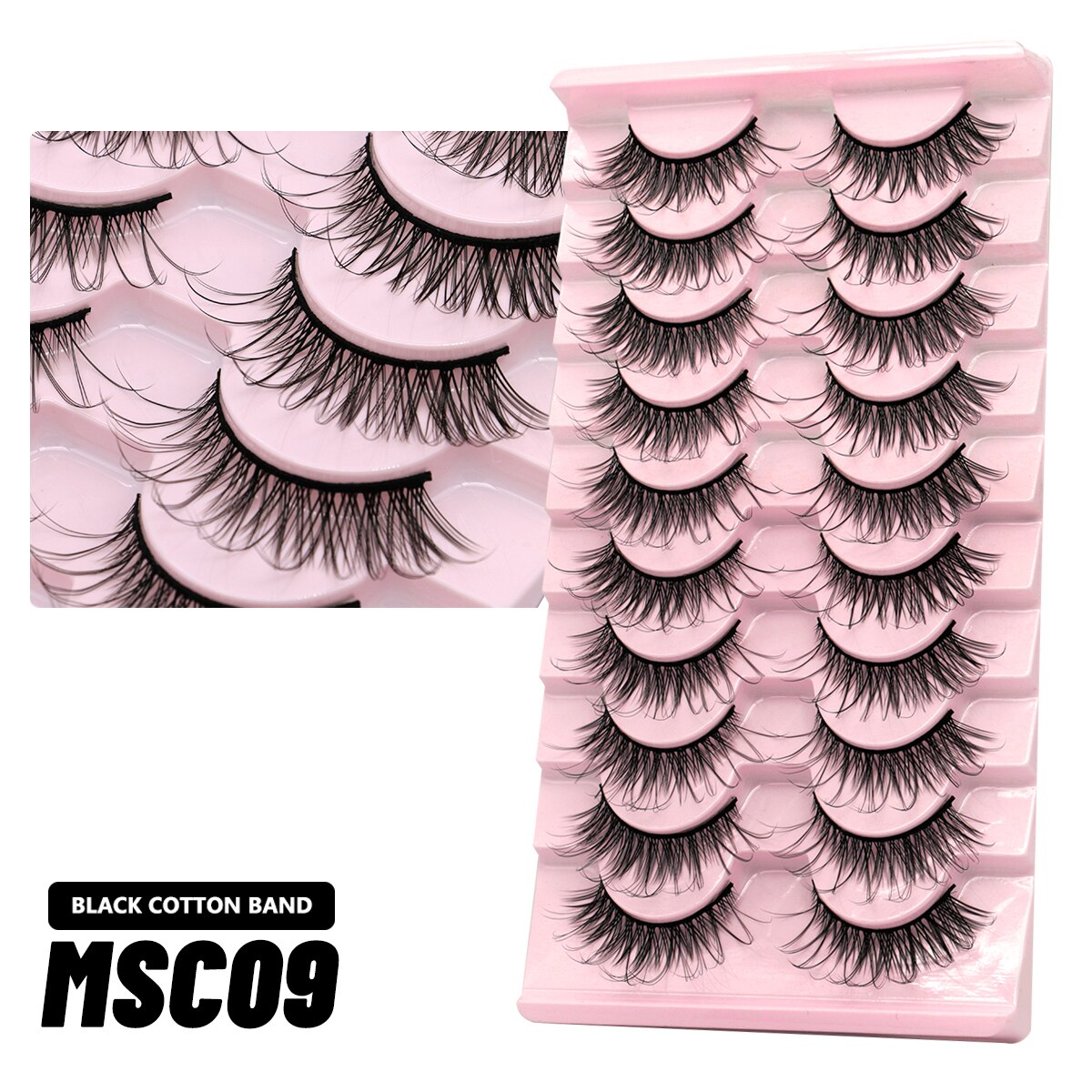 Clear Band Lashes Natural Look Wispy Mink Eyelashes Fluffy 16mm Cat Eye Lashes Pack 5D 10 Pairs Fake Eyelashes