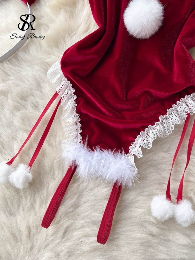 Velvet Sexy Slim Rompers Women Fashion Sleeveless Sweet Short Playsuits Ladies Cosplay Y2K Backless Bodysuits