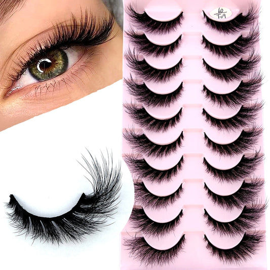 False Eyelashes Cat Eye Wispy end eye elongated Thick Mink Lashes Fluffy Natural Long Short Fake Lashes 10 Pairs