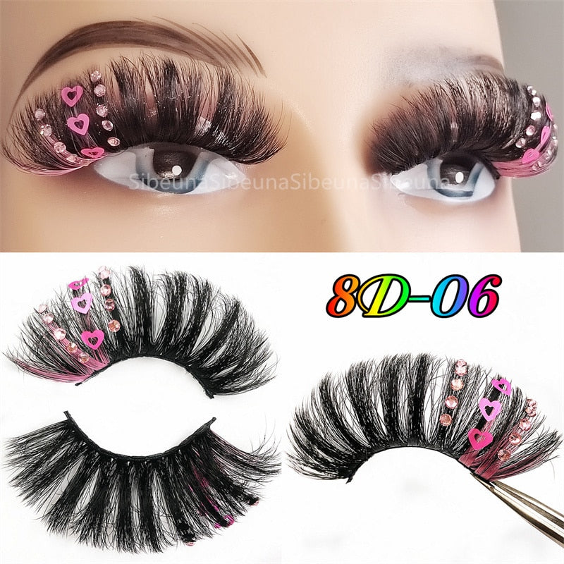 8D Diamond Glitter Lashes Faux Mink 25MM Fluffy Color Streaks Cosplay Eyelashes