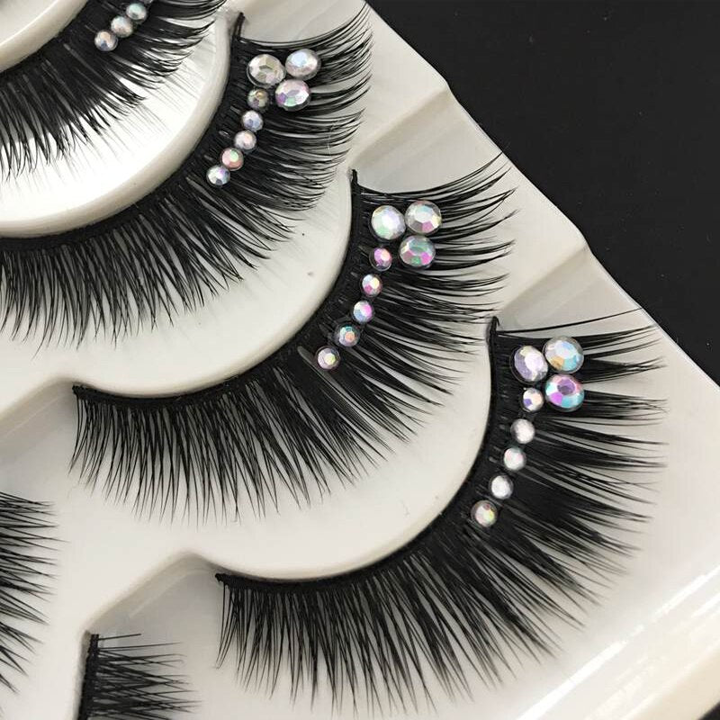 diamond eyelashes thick long eyelashes stage eyelashes exaggerated false eyelashes 5 pairs of boxed