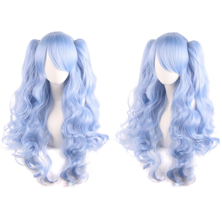 Ladies Long Lolita Double Ponytail Cosplay Synthetic Wig Half Black Half Red Halloween Gold Pink Red Halloween Party Wig