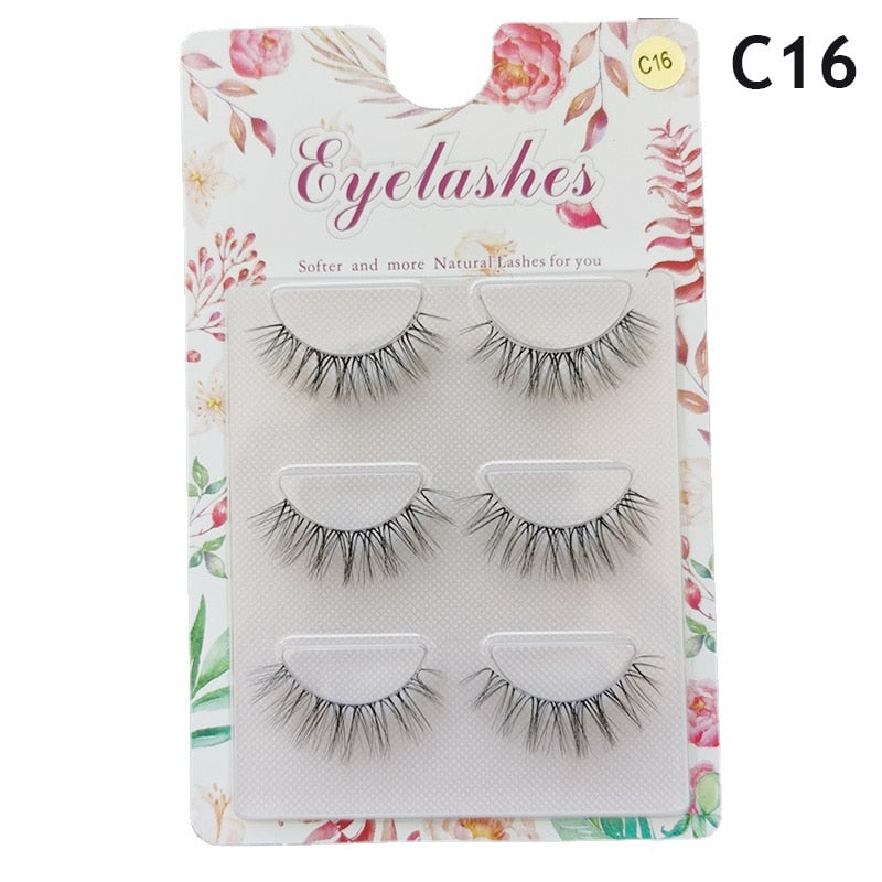 3 Pairs Mink Eyelashes Little Devil False Lash Extension Natural Fairy Wispy Lash Cross Curling Fairy False Eyelashes