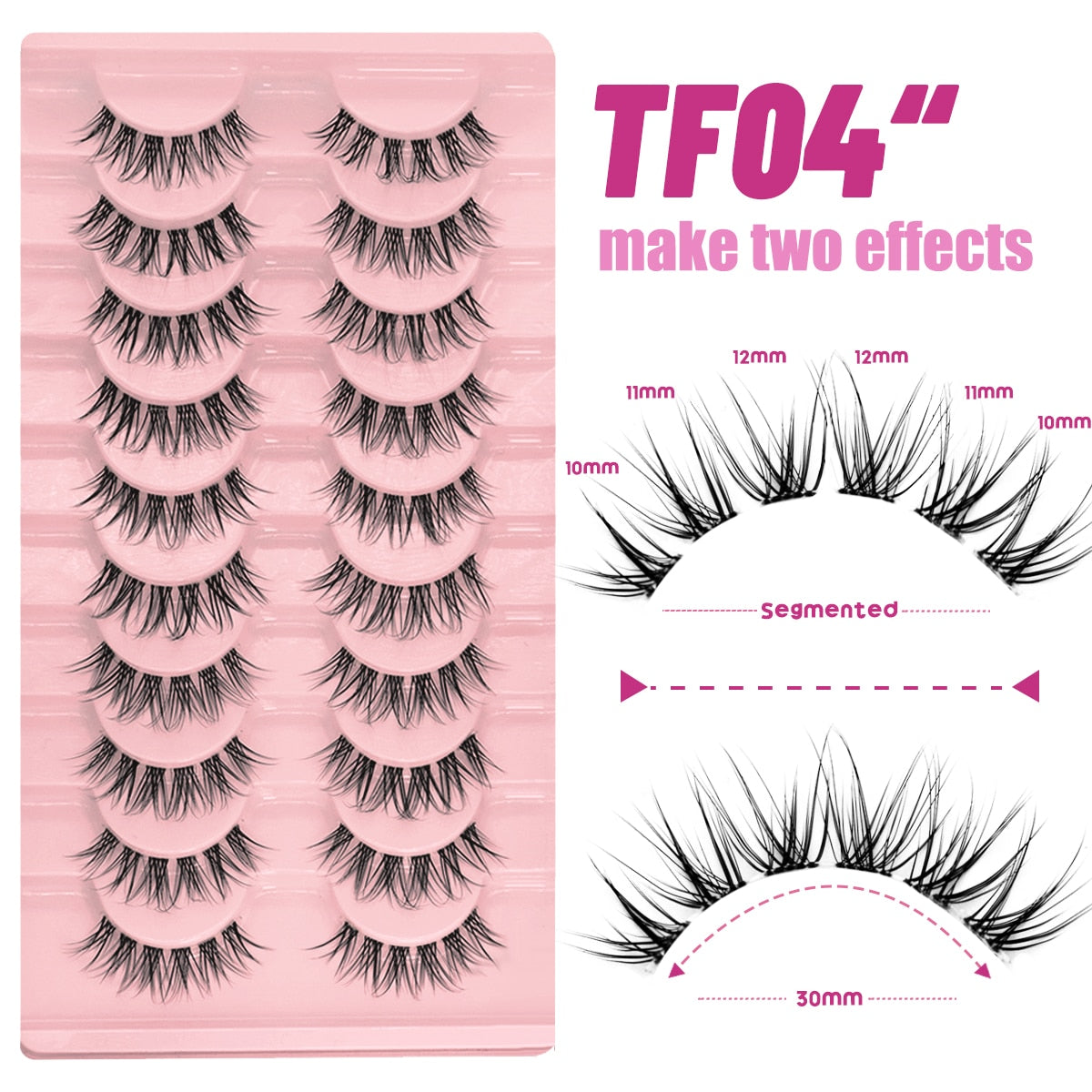 Manga Lashes 10 Pairs 3D Clear Band Lashes Natural Look Wispy Mink Eyelashes Fluffy Cat Eye Lashes Pack Fake Eyelashes