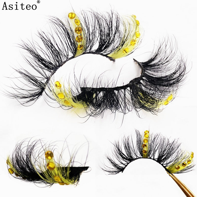 25mm Fluffy Diamond Ombre Colored Mink Lashes 5D Natural Volume Colorful Vegan Eyelashes Makeup