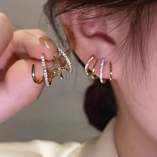 Korean Earing Claw Ear Hook Clip Earrings for Women Four-Prong Setting CZ Gold Color Earrings