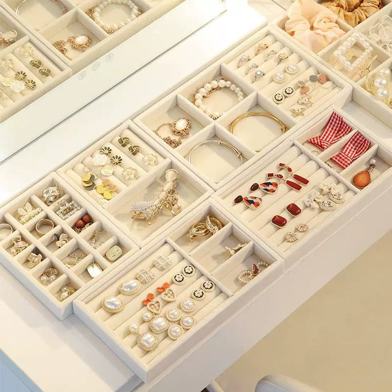 Flannelette Jewelry Display Stackable Exquisite Jewellery Holder Portable Ring Earrings Necklace Organizer Box Organizator