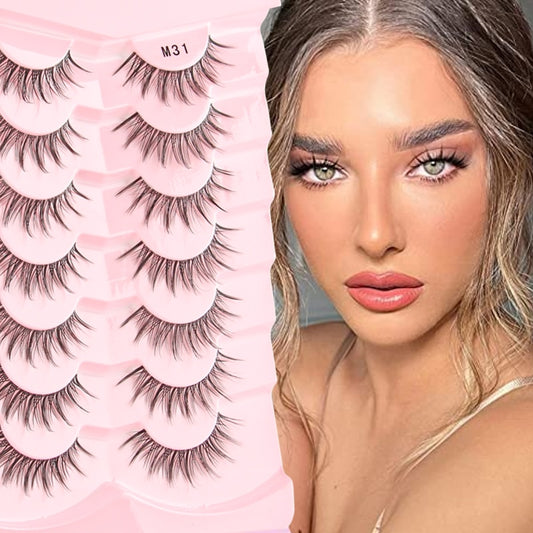 3/5/7Pairs Spiky Manga Eyelashes Anime Short Japanese False Eyelashes Natural Wispy Korean Clear Band Cosplay Cilios