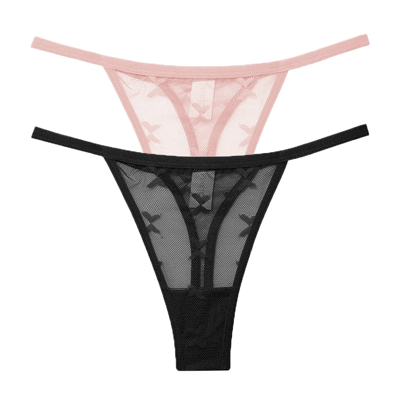 2PCS/Set Mesh Transparent Thong Women Panties Underwear Seamless G-String Female Underpants Intimates Lingerie S-XL