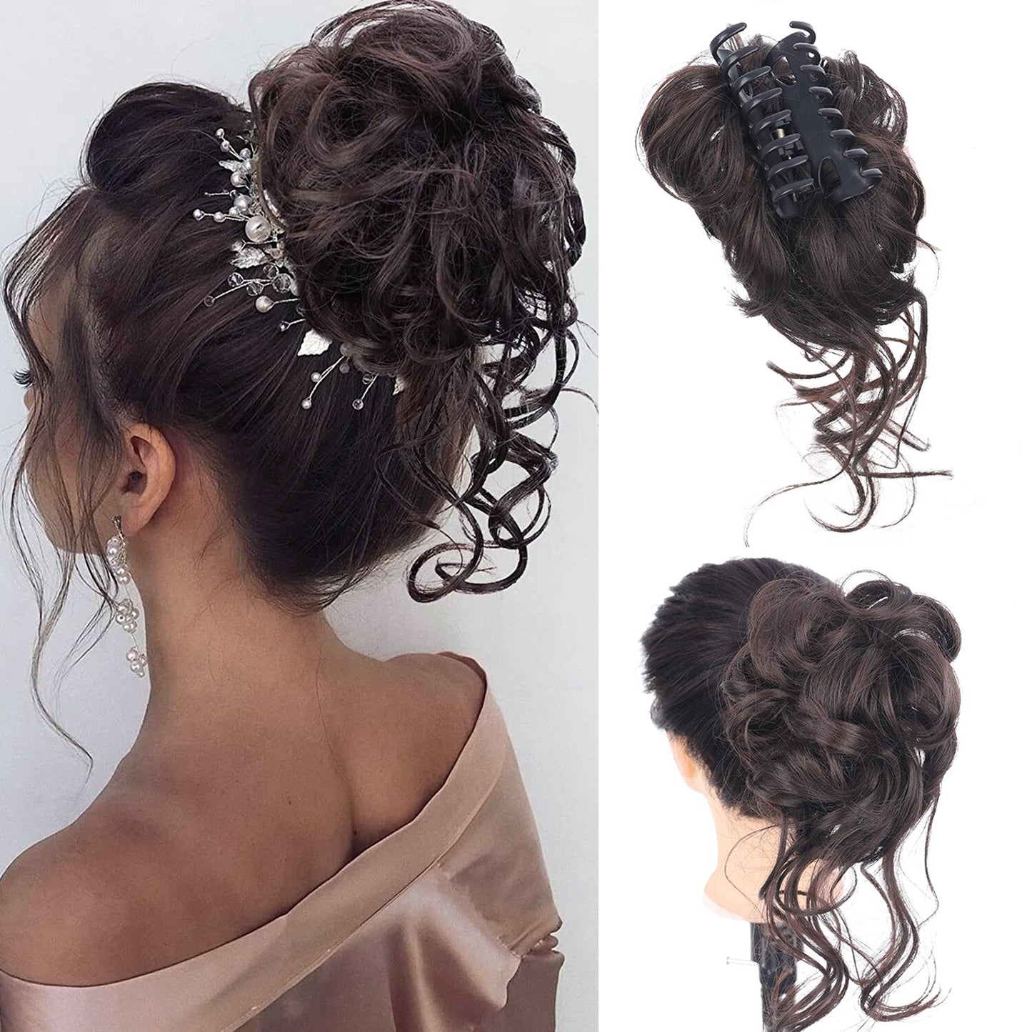 Synthetic Hair Bun Messy Scrunchies Hairpiece Accessories Claw Clip Chignon Curly Fake Hair Elastic Hair Band for Women