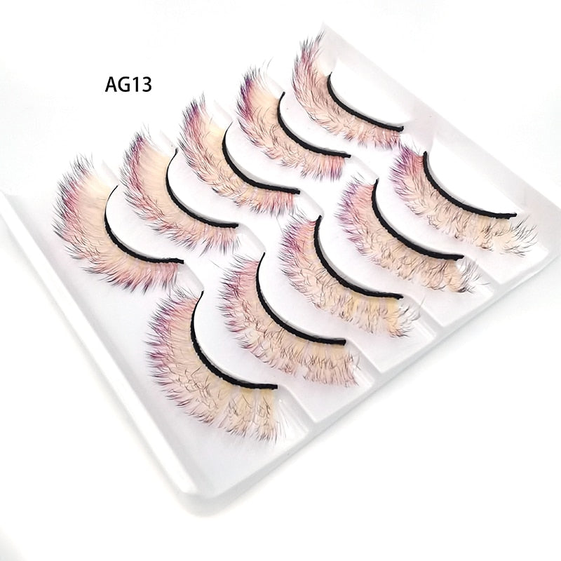 Gradient Color False Eyelashes 5pairs 3D Faux 100% Mink Fake Lashes Hair Fluffy Soft Lash Extension Reusable