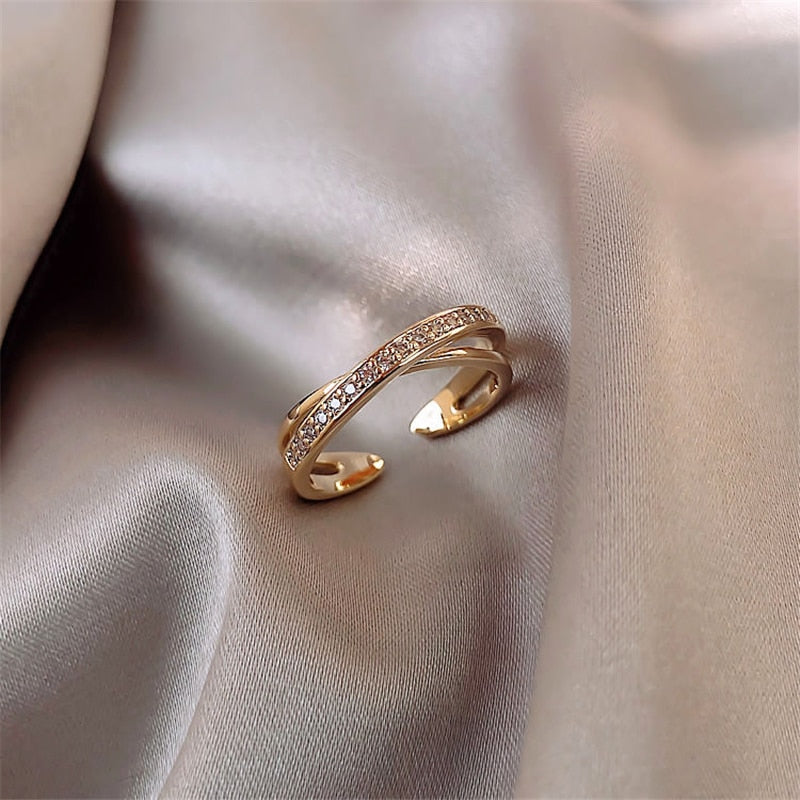 Luxury Gold Color Pearl Zircon Rings Vintage Sexy Open Joint Elegant
