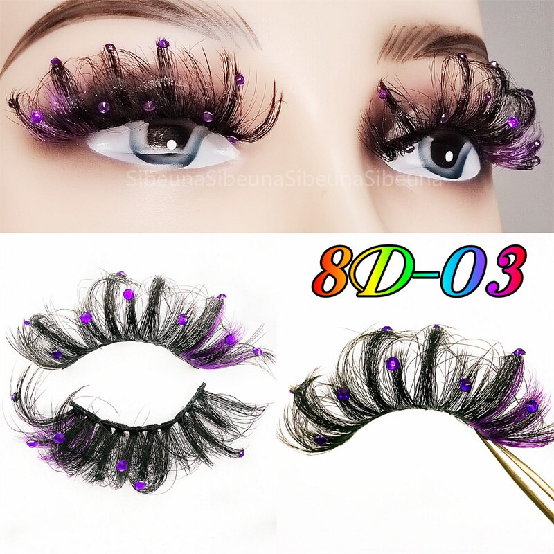 8D Diamond Glitter Lashes Faux Mink 25MM Fluffy Color Streaks Cosplay Eyelashes