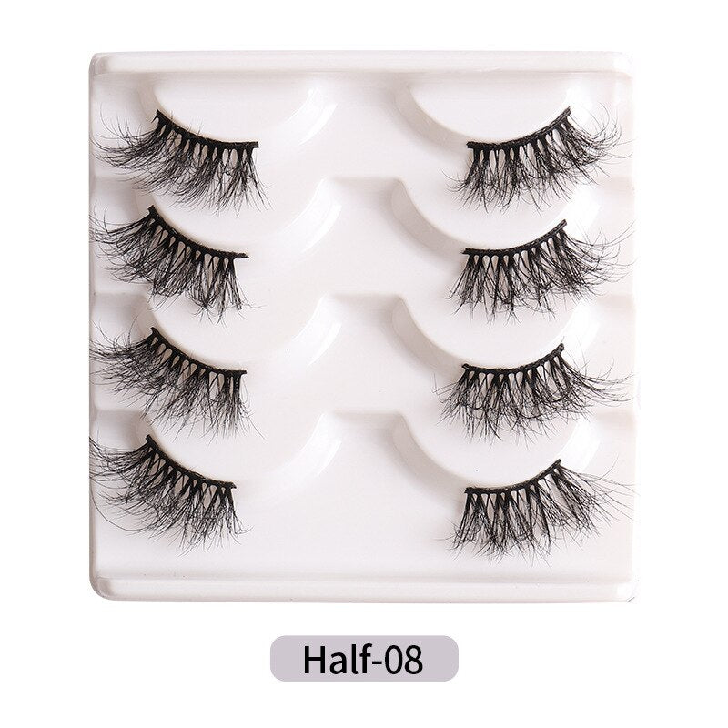 4Pairs Half Lashes 3D False Eyelash Half Mink Eyelash Messy Cross Short Natural Fake Eyelashes Winged Lashes
