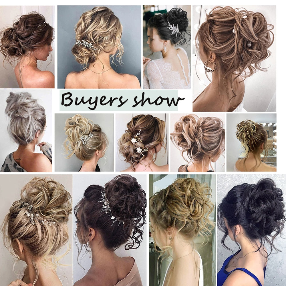 Synthetic Hair Bun Messy Scrunchies Hairpiece Accessories Claw Clip Chignon Curly Fake Hair Elastic Hair Band for Women