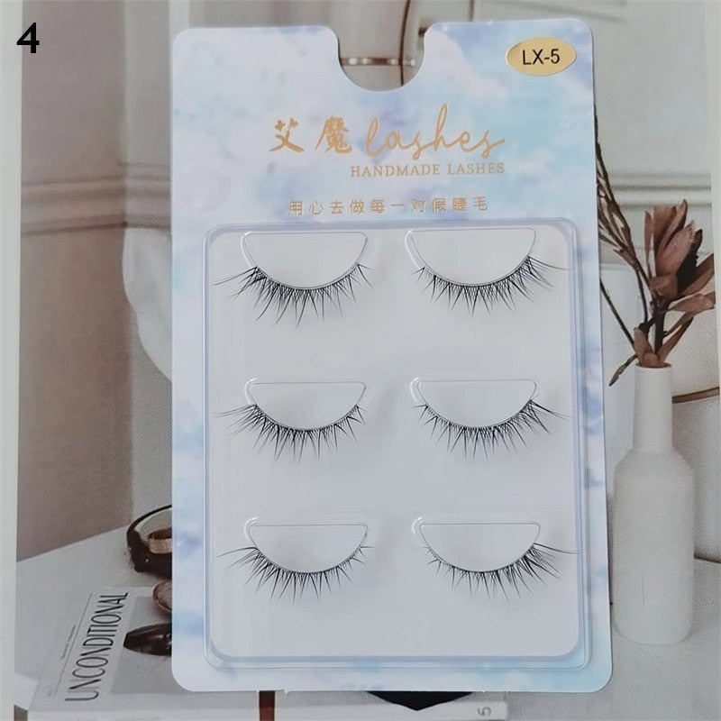3 Pairs Mink Eyelashes Little Devil False Lash Extension Natural Fairy Wispy Lash Cross Curling Fairy False Eyelashes