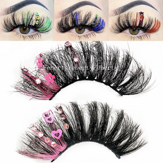 5D Faux Mink Lashes With Butterfly Pink Green Colored Lashes Makeup Fluffy Glitter False Eyelashes glitter star lash