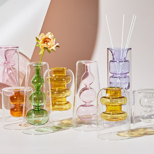 Nordic creative colored glass vase ornaments creative hydroponic transparent flower dryer decoration