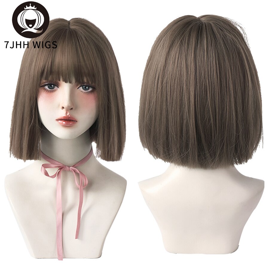 WIGS Black Short Bob Wig for Girl Daily Wear Synthetic Wig Natural Supple Summer Heat resistant Wig With Bangs