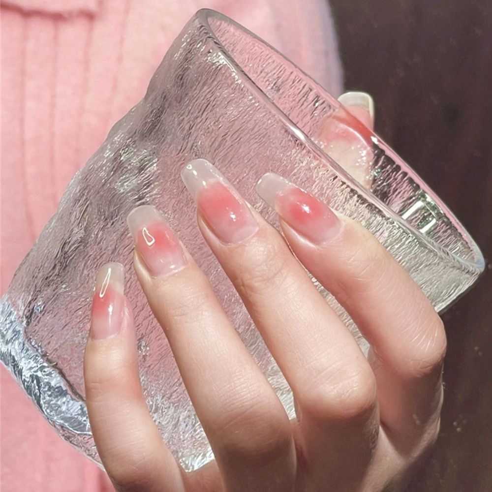 24 Pcs Artificial Wavy Line Long Round Almond False Nails Wearable French Fake Nails Full Cover Nail Tips Press On Nails