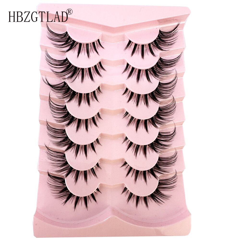 Cat Eye Lashes 7 Pairs Natural Fluffy Messy False Eyelashes Dramatic Invisible Band Foxy Faux Mink Lashes Faux Cils