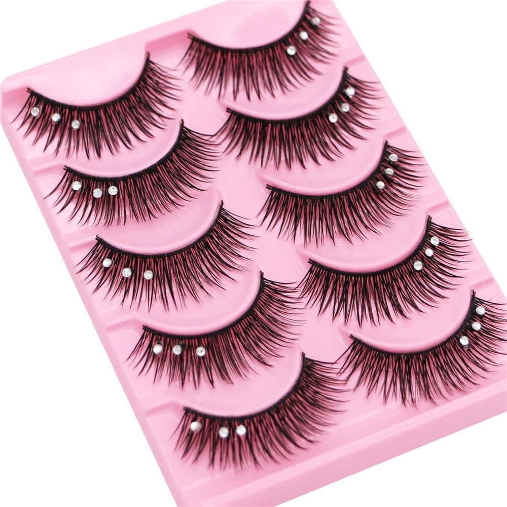 5 pairs Stage catwalk eyelash color flash drill performance Bushy three drill of fake eyelashes false lashes