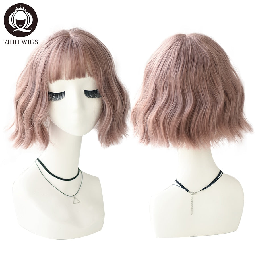 Blue Deep Wave Wig With Bangs Long Omber Brown Hair Layered Heat Resistant Cosplay Party Synthetic Wig
