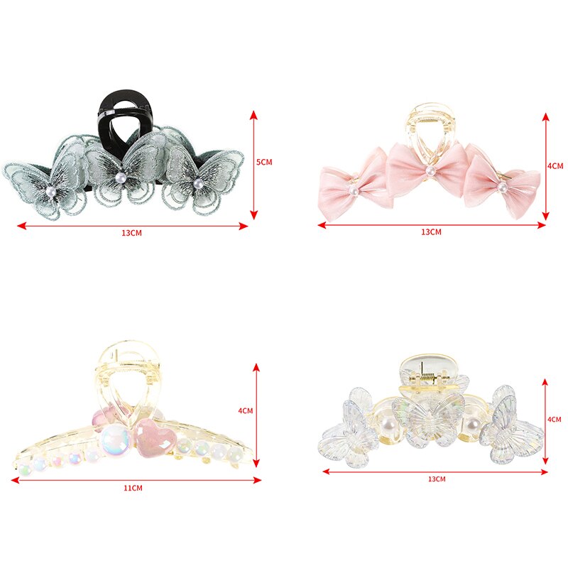 Chic Pearls Hair Claws Elegant Handmade Butterfly Hair Clips Temperament Hairpins Crab Headwear