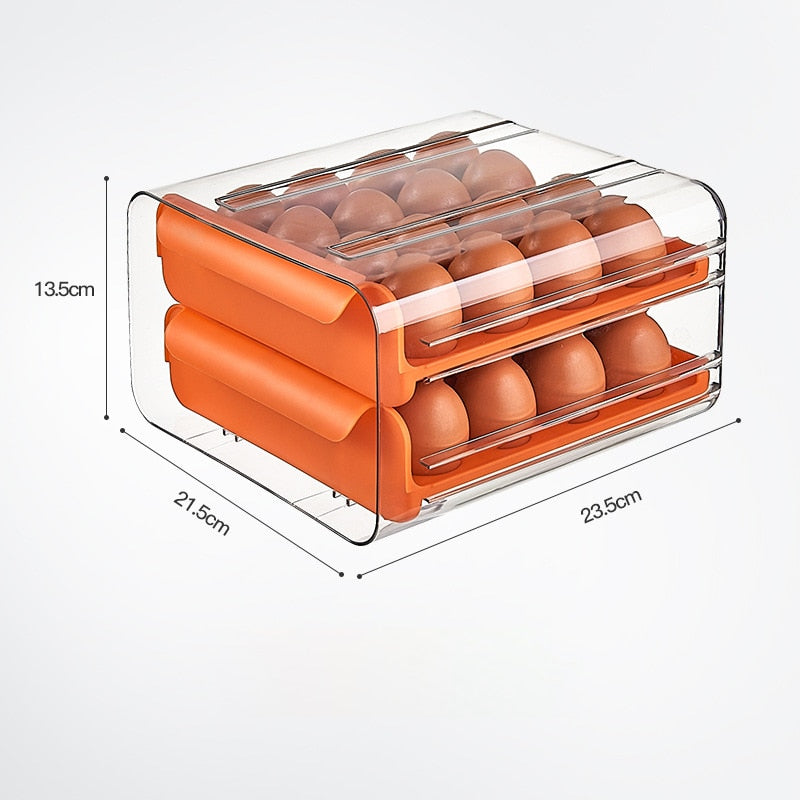 32 Grids Egg Storage Box Refrigerator Transparent Double-Layer Drawer-type Egg Box Container Home Kitchen Egg Holder Organizer