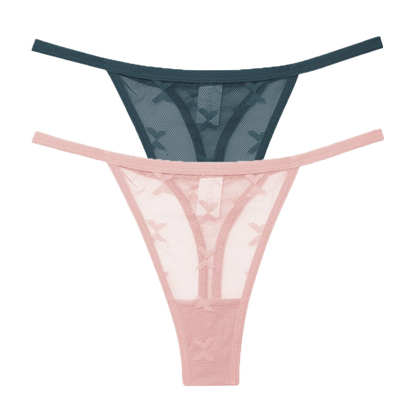 2PCS/Set Mesh Transparent Thong Women Panties Underwear Seamless G-String Female Underpants Intimates Lingerie S-XL