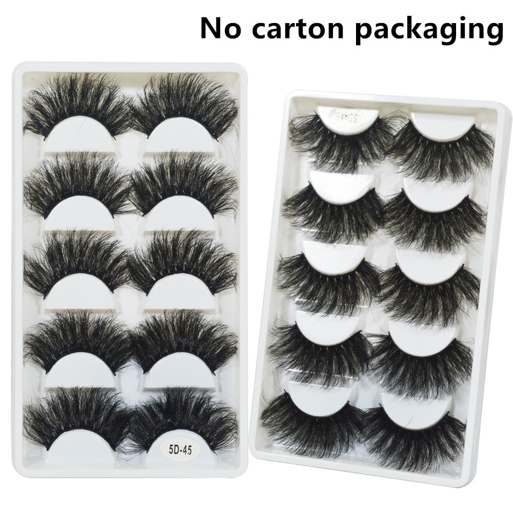 5 Pairs Mink Hair Lashes 25mm 5D Fluffy Soft Fals Eyelashes Natural Long Thick Eyelash extension Reusable Fake Lash