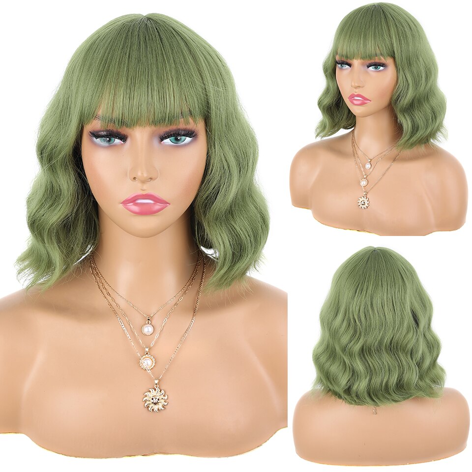 Synthetic Wigs For Women Daily Cosplay Long Water Wave  Lolita Wig With Bangs Cold Brown Heat Resistant Hair Bob Wig