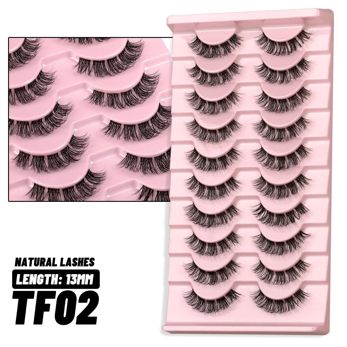 Clear Band Lashes Natural Look Wispy Mink Eyelashes Fluffy 16mm Cat Eye Lashes Pack 5D 10 Pairs Fake Eyelashes