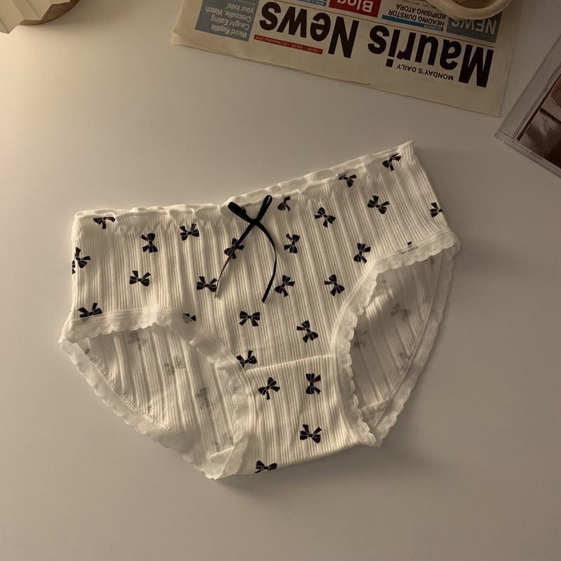 Lolita Girls Bow-knot Cotton Underwear Japanese Ladies Cute Antibacterial Mid-waist Briefs Sexy Lingerie