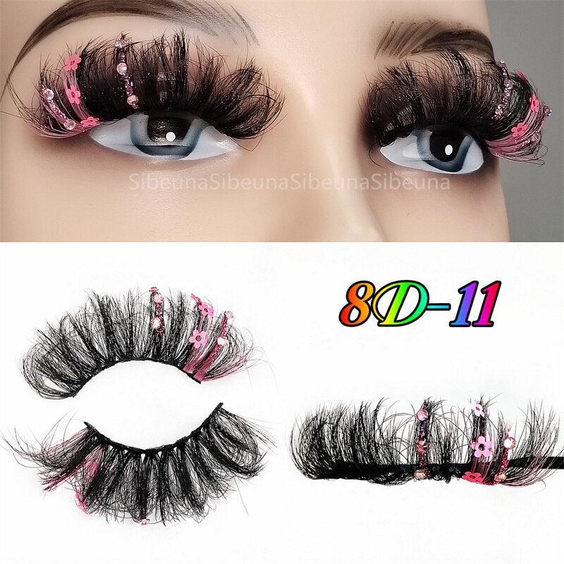8D Diamond Glitter Lashes Faux Mink 25MM Fluffy Color Streaks Cosplay Eyelashes