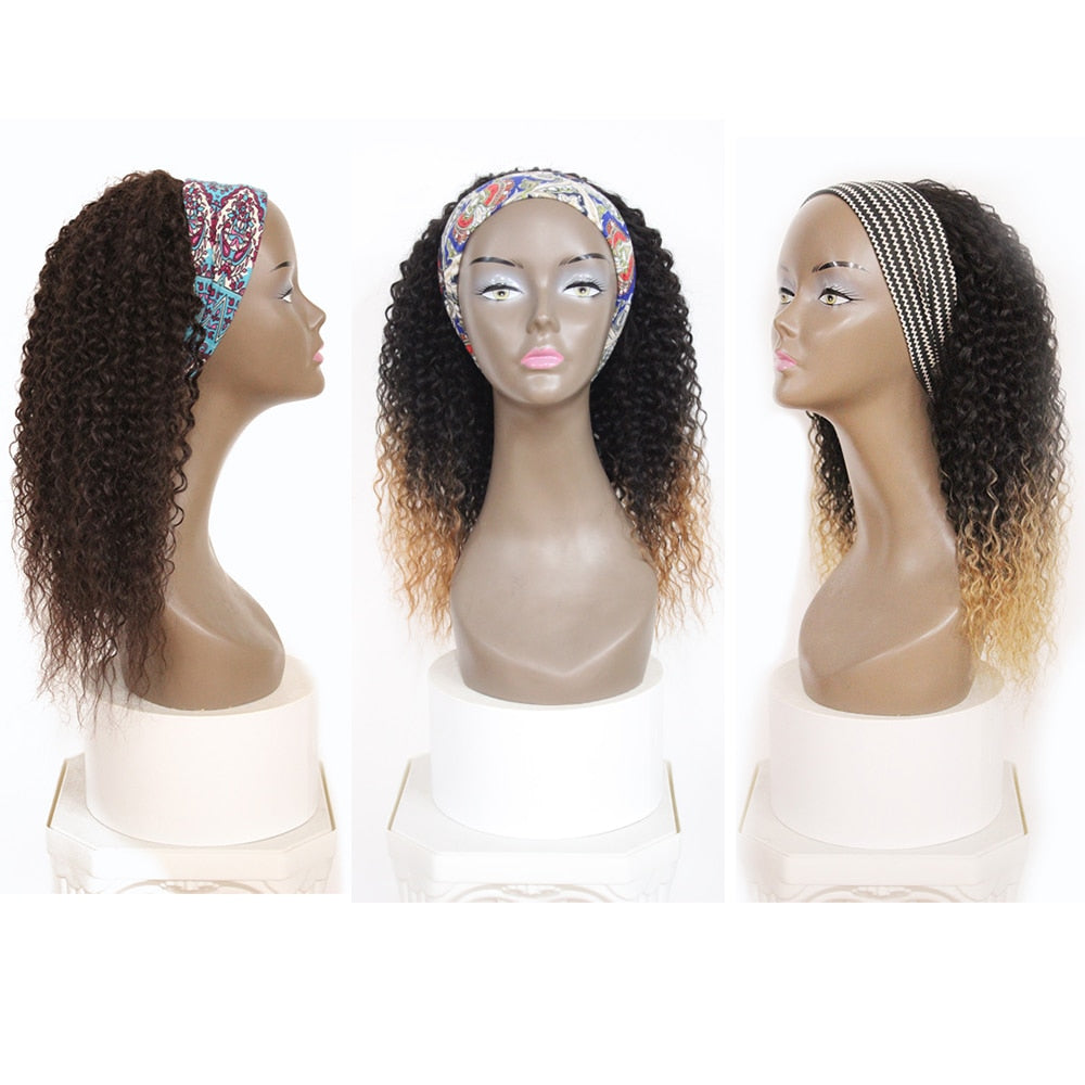 Black curly Hair Headband Wigs 18 Inches Ombre Brown Afro Kinky Curly Hair Soku Glueless Wig 150% Density