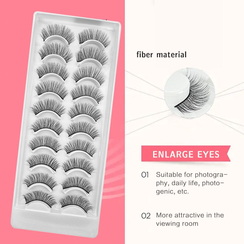 10 Pairs Natural 3d Faux Mink False Eyelashes Dense Curls Slim Short Lashes Cosplay Dramatic Eyelashes