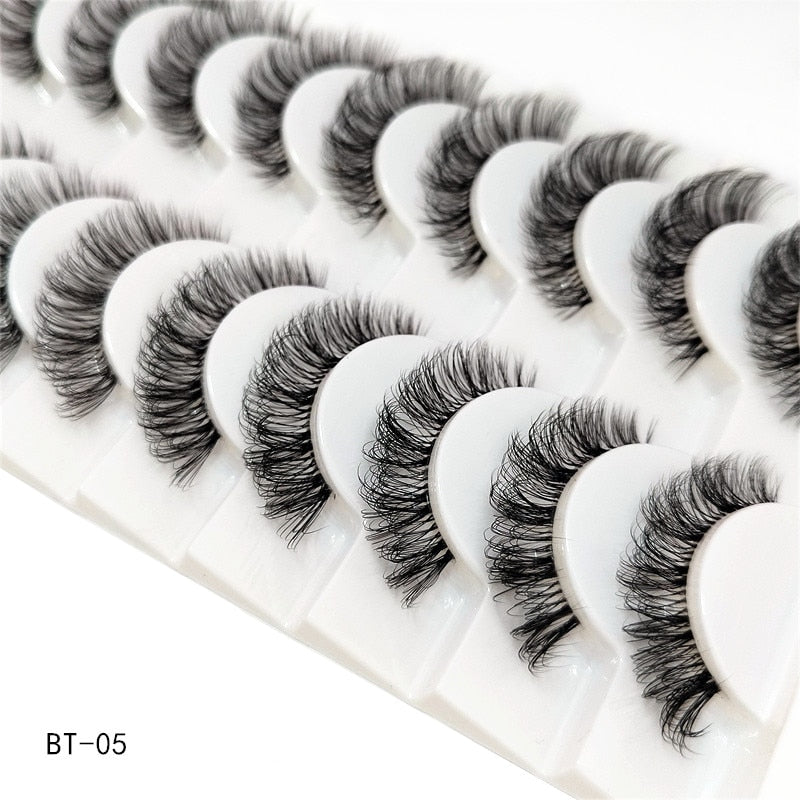 Invisible band Lashes 10 Pairs 3D Faux Mink Lashes Natural short Transparent Terrier Lashes Clear Band Soft Eyelashes Extension