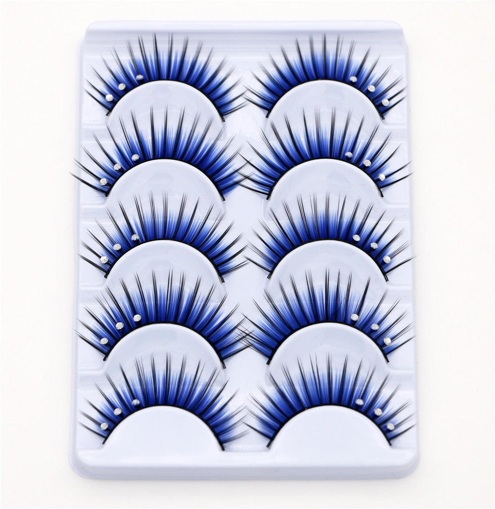 5 pairs eyelash color flash drill performance blue three drill of fake eyelashes false lashes eyelash