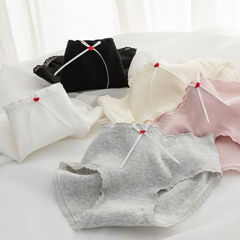 5Pcs/Set Cotton Underwear For Women Panties Cute Love Briefs Mid Waist Seamless Breathable Underpants Lingerie