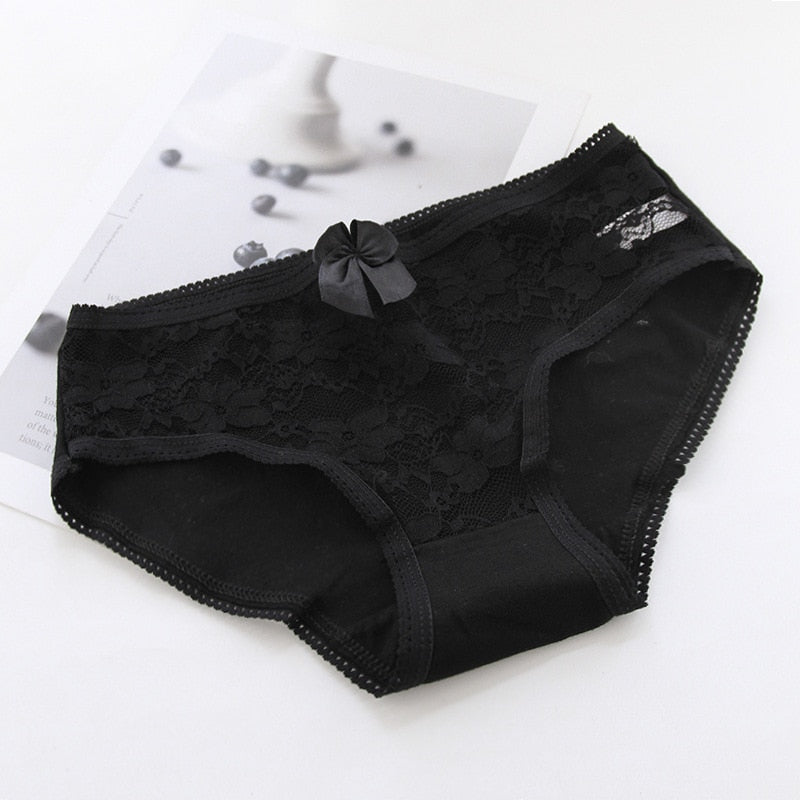 Women Panties Cotton Lace Sexy Girls Underwear Bow Perspective Underpants Breathable Briefs