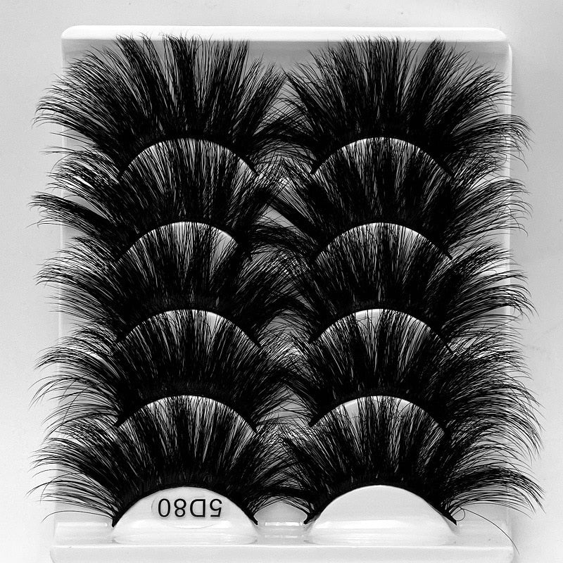 5 Pairs Mink Hair Lashes 25mm 5D Fluffy Soft Fals Eyelashes Natural Long Thick Eyelash extension Reusable Fake Lash