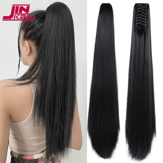 Synthetic Long Straight  Claw Clip On Ponytail Hair Extensions Heat Resistant Jaw Clip Pony Tail Hairpiece For Women