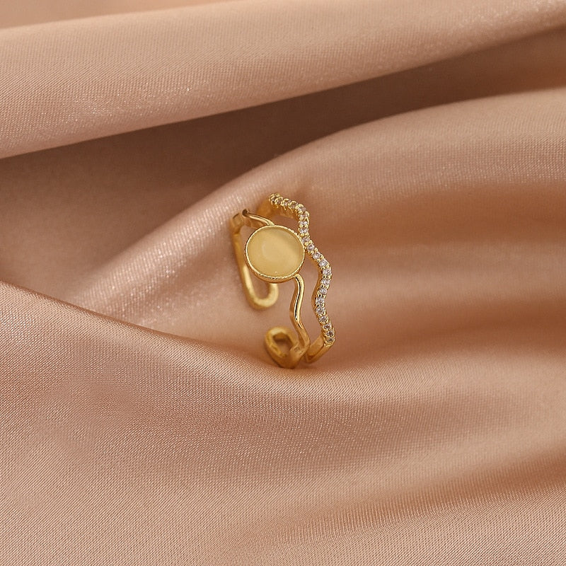 Luxury Gold Color Pearl Zircon Rings Vintage Sexy Open Joint Elegant