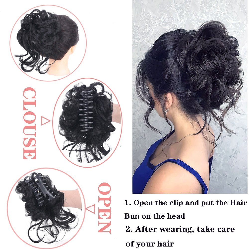 Synthetic Hair Bun Messy Scrunchies Hairpiece Accessories Claw Clip Chignon Curly Fake Hair Elastic Hair Band for Women