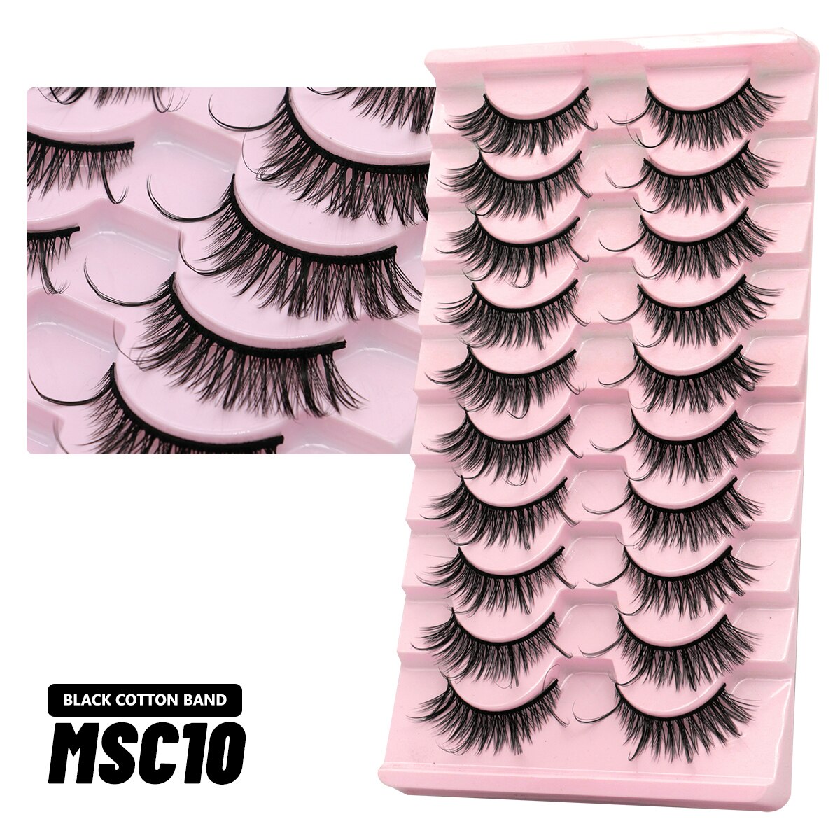 Clear Band Lashes Natural Look Wispy Mink Eyelashes Fluffy 16mm Cat Eye Lashes Pack 5D 10 Pairs Fake Eyelashes