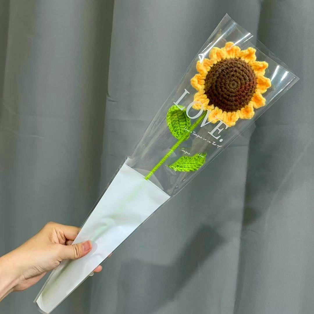 10pcs Hand-knitted Yarn Crochet Sunflower Bouquet Handmade Daisy Tulip Rose Decorative Home Creative Decorate